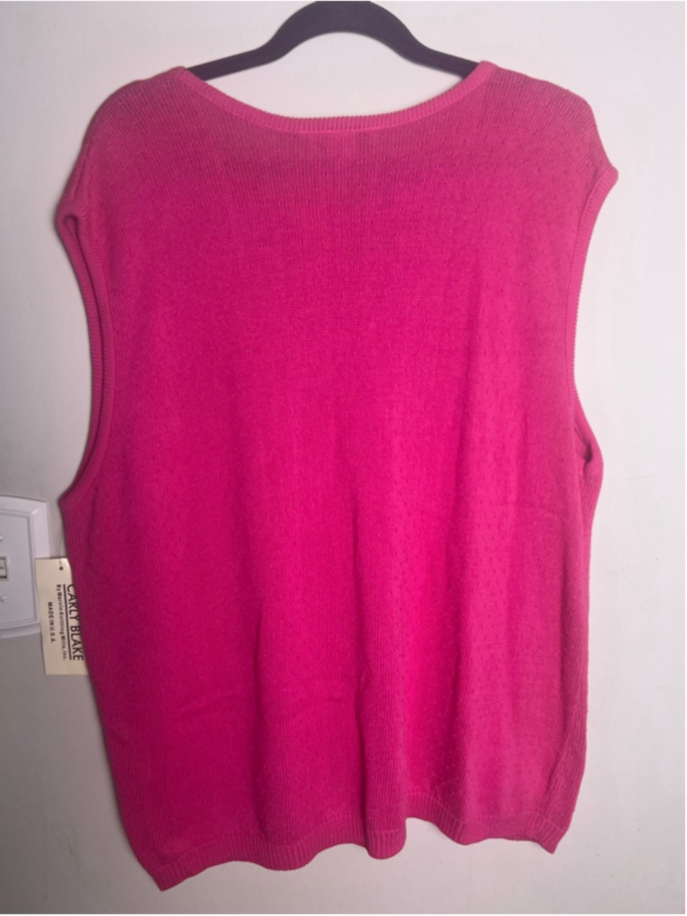 Carly Blake Sweater Vest Womens 2X Pink Sleeveless Knit Made In USA Cotton Vinta - Picture 3 of 6